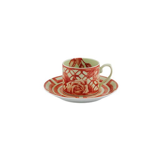 Antique Red and White Porcelain Tea Cup and Saucer, 14.9 x 14.9 x 6.7 cm | The Meaning