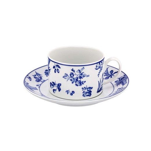 Tasse et soucoupe à petit-déjeuner en porcelaine bleue Chintz, Ø16,7x6,1 cm