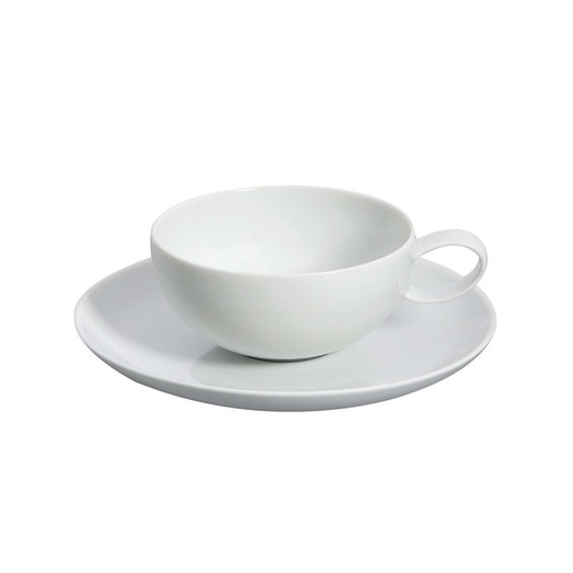 Tazza colazione con piattino in porcellana Domo White, Ø19,1x5,7 cm