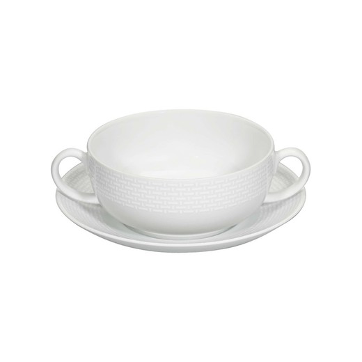 Xícara de consomê com pires de porcelana branca, 16,7 x 16,7 x 5,4 cm | Cesta