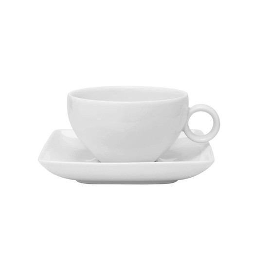 Tasse à thé et soucoupe en porcelaine Carré Whité, Ø13,6x5,6 cm
