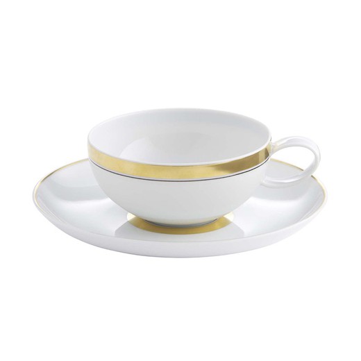 Tazza da tè con piattino in porcellana Domo Gold, Ø16,8x5 cm