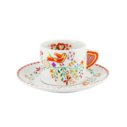 Taza de té con platillo de porcelana en multicolor, Ø 14,9 x 6,7 cm | Vila Verde II