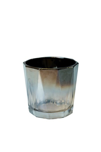 Theelicht Glas Grijs 7,5xh6,8 cm.