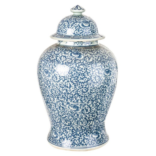Frasco de porcelana azul/branco COLETTE, 28x28x47 cm.