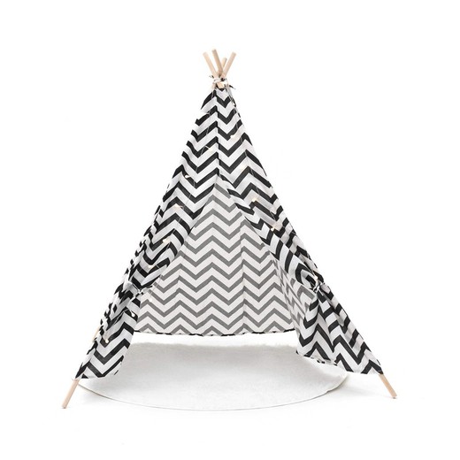 Tipi pour enfants de style Montessori en bois de paulownia et tissu noir et blanc, 120x120x150 cm | Koda