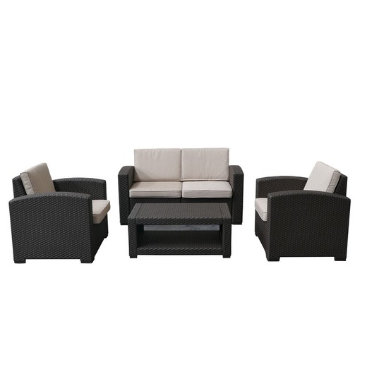 TRENTO - Resin Garden Set 1 sofa + 2 Armchairs + Brown Table