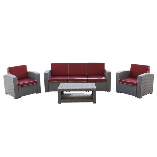 TREVISO - Resin Garden Set 1 sofa + 2 Armchairs + Light Gray Table