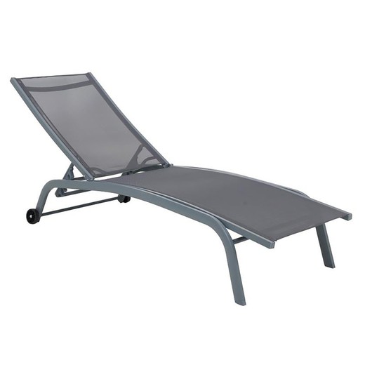 Gray Aluminum and Textilene Lounger with Wheels, 187.5x64x97cm
