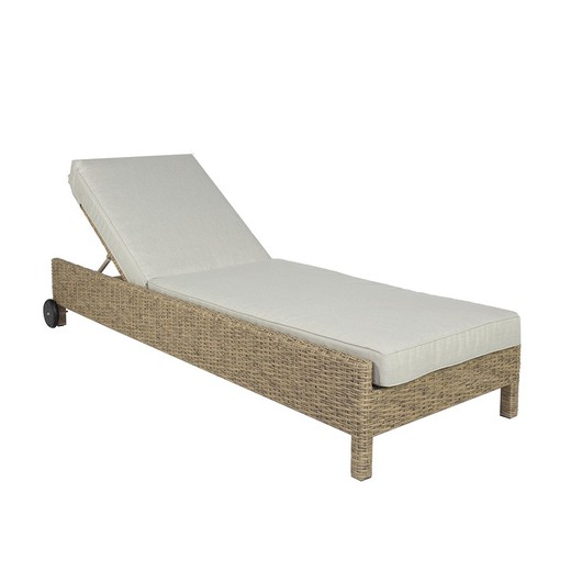 Aluminum and synthetic rattan sun lounger in natural, 78 x 204 x 35 cm | California