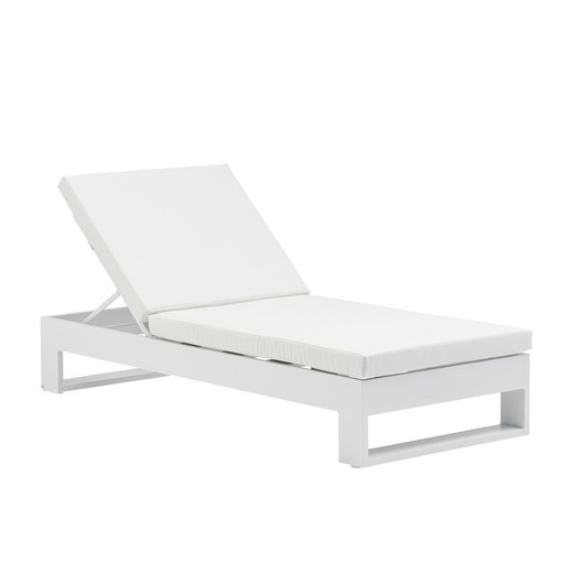 Ligstoel van aluminium en witte stof, 80 x 190 x 38 cm | Nyland