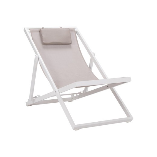 Aluminum and textilene lounger in white and taupe, 64 x 128 x 81 cm | Davis
