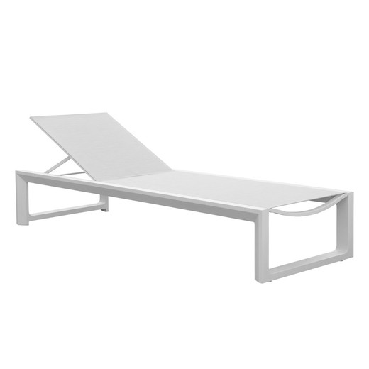 Aluminum and textilene sun lounger in white and gray, 73 x 200 x 35.00-87.00 cm | Onyx