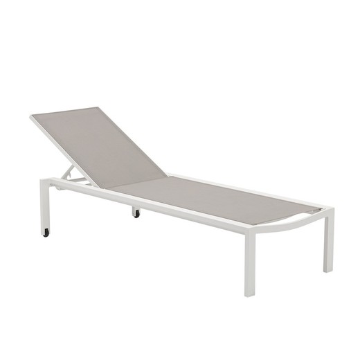 Aluminum and textilene sun lounger in white and gray, 75 x 200 x 34 cm | bangor