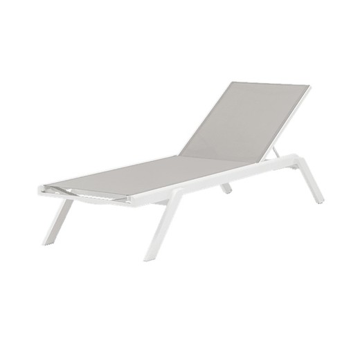 Chaise longue en aluminium et textilène en blanc et gris clair, 72 x 198 x 35 / 101 cm | Centre commercial