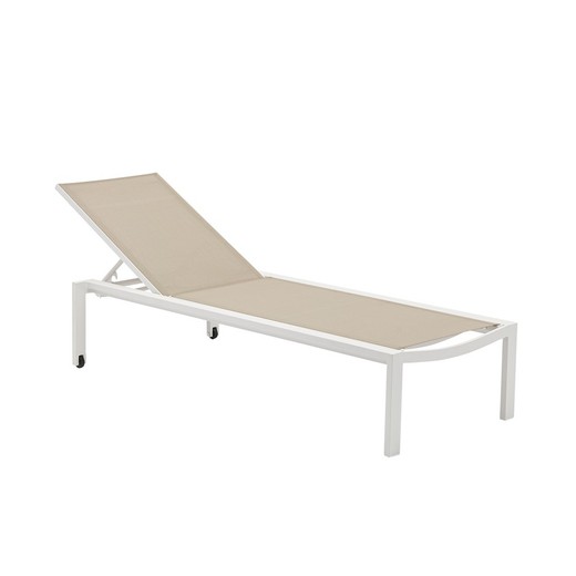 Aluminum and textilene sun lounger in white and taupe, 75 x 200 x 34 cm | bangor