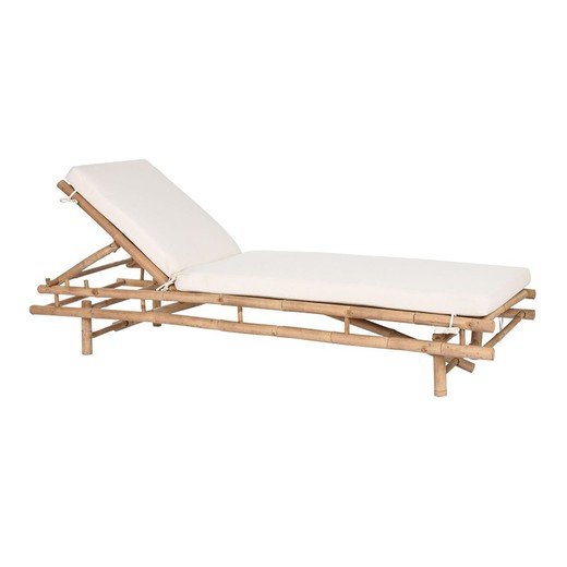 Bamboo and polyester fabric sun lounger in natural and beige, 70 x 201 x 41 cm | Sea Side