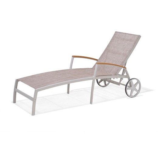 Chaise longue de jardin multiposition en aluminium et bois 180.40x77.60x102.90 cm Beige