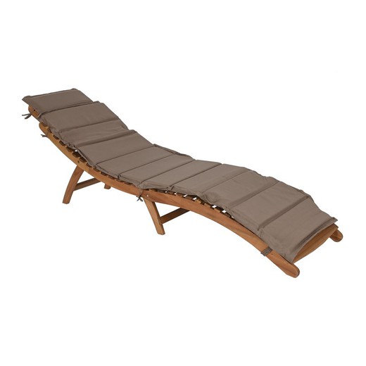 Acacia wood and fabric sun lounger in natural and dark brown, 54 x 191 x 61 cm | Sea Side