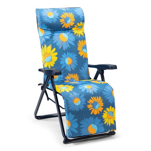 Superrelax sunbed with 6-position anatomical headrest with 5 cm padding and steel frame, 86x62x114 cm