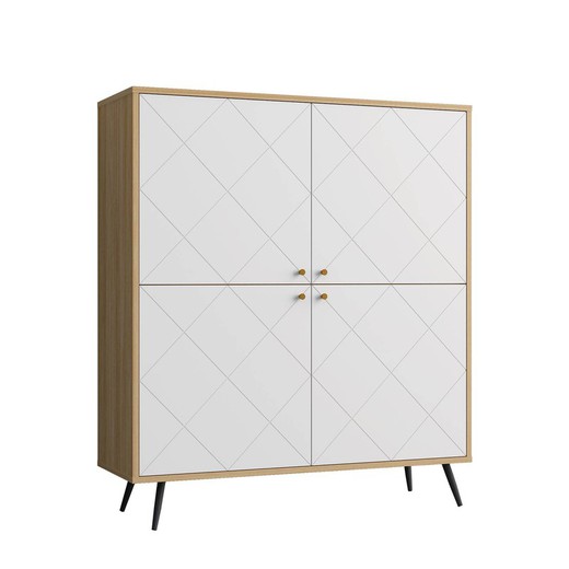 UKKO - Aparador alto de 4 puertas white, 118,3 x 39,6 x 134,2 cm