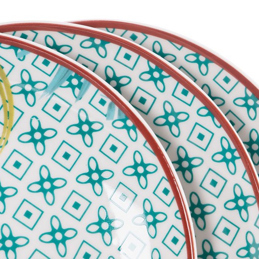 Vajilla completa de 18 piezas de porcelana azul y verde — Qechic