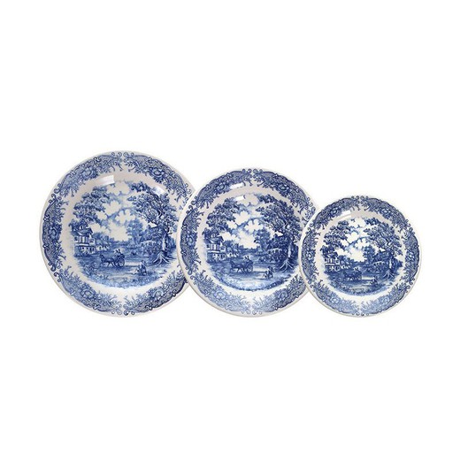 18-teiliges Geschirrset aus blauer und weißer Keramik | Altes England