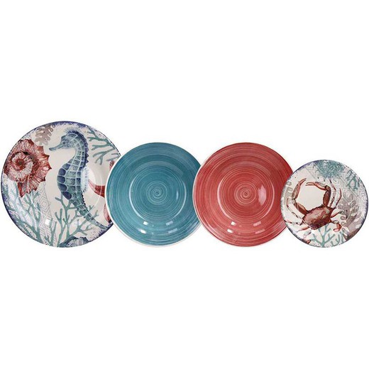18-Piece Ceramic Dinnerware Set in Blue and Coral | Aquarium