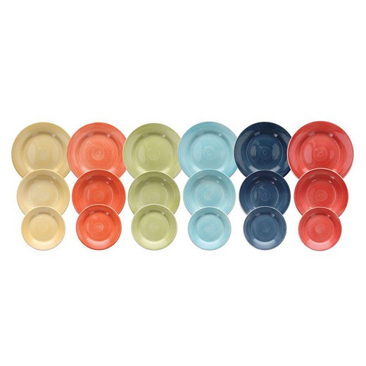 18-piece ceramic tableware in multicolor | Carnival