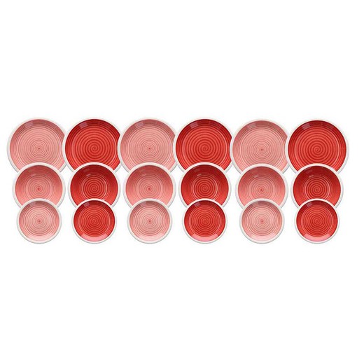 18-częściowy ceramiczny zestaw naczyń obiadowych w kolorze czerwonym i różowym | Pompeje