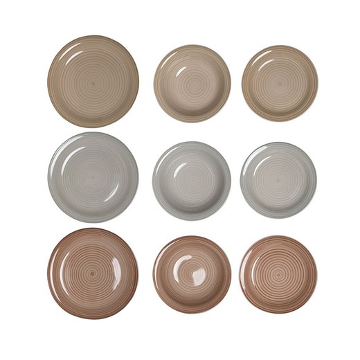 18-piece stoneware tableware in taupe tones | farm