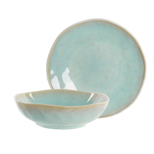 18-piece stoneware dinnerware set in turquoise | Rough
