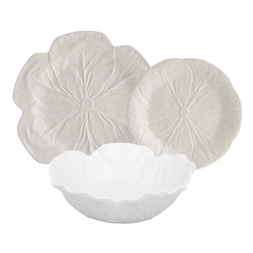 18-piece white stoneware dinnerware set | White cabbage