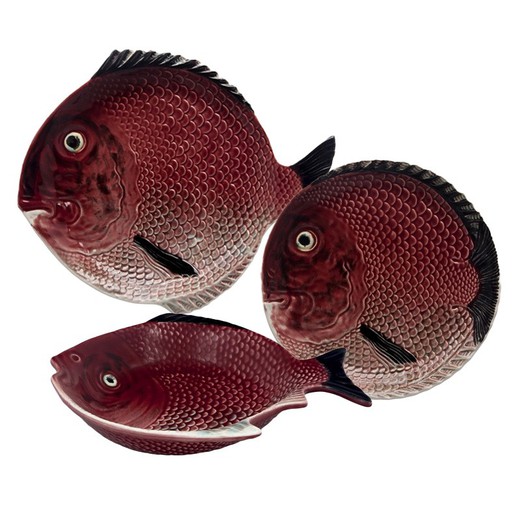 18-piece stoneware dinnerware set in maroon and white | Fish