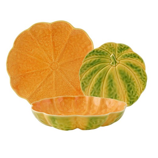 18-piece stoneware dinnerware set in orange and green | Pumpkin