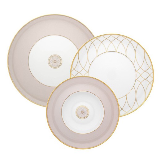 Vajilla de 18 piezas de porcelana en blanco, beige y oro | Terrace