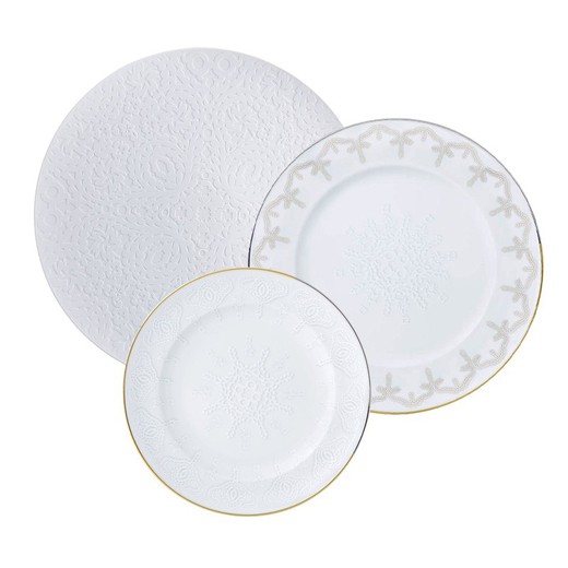 Vajilla de 18 piezas de porcelana en blanco, biscuit y oro | Paseo