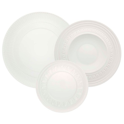 Conjunto de louças de porcelana em branco de 18 peças | Ornamento