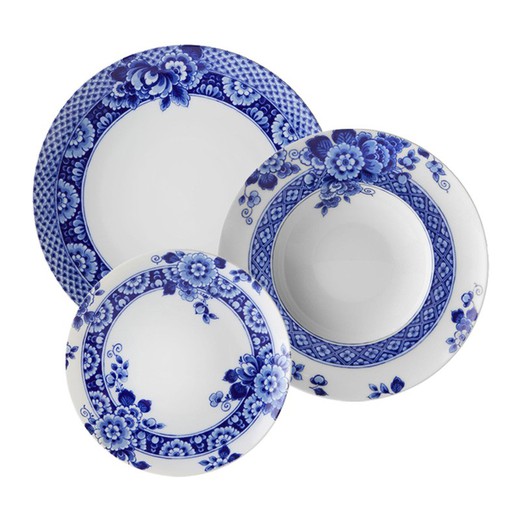 Vajilla de 18 piezas de porcelana en blanco y azul | Blue Ming