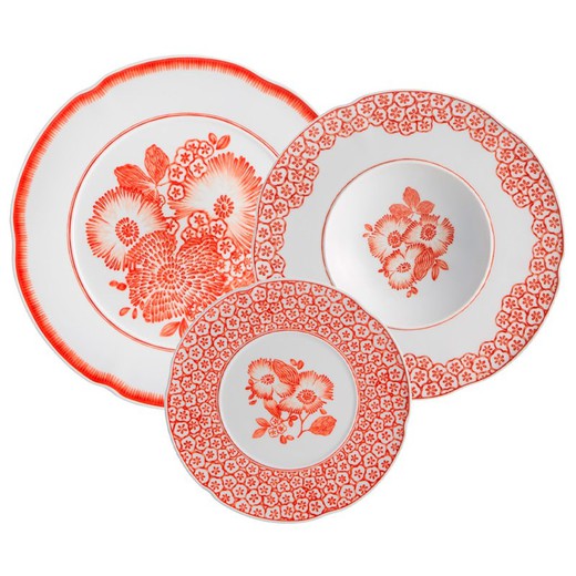 18-piece porcelain dinnerware in coral | Coraline