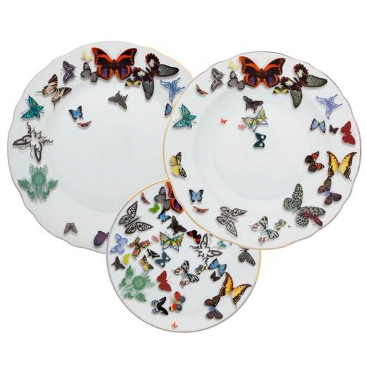 18-delt porcelænsservice i flerfarvet | Sommerfugleparade