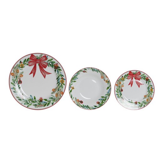 Vajilla de 18 piezas de porcelana en multicolor | Corona de Navidad