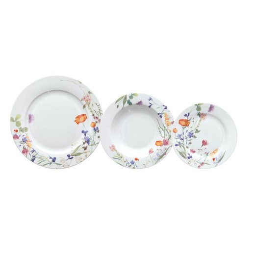 18-piece porcelain tableware in multicolor | Flora