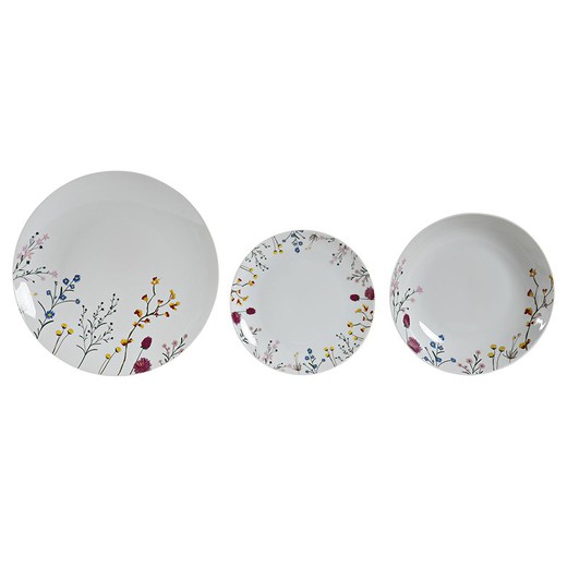 18-piece porcelain tableware in multicolor | Flowers