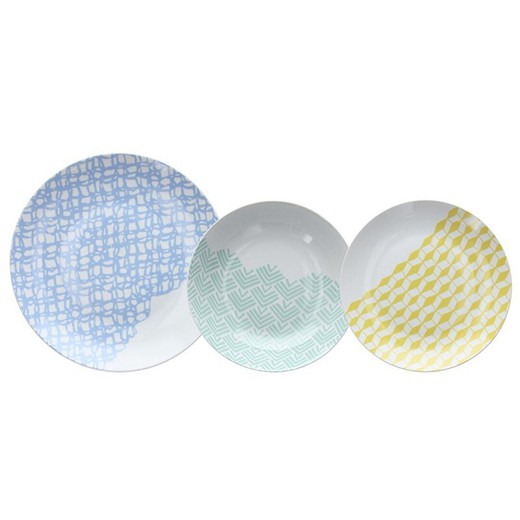 18-piece porcelain tableware in multicolor | Happiness