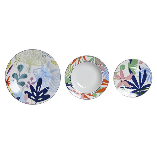 Vajilla de 18 piezas de porcelana en multicolor | Hojas