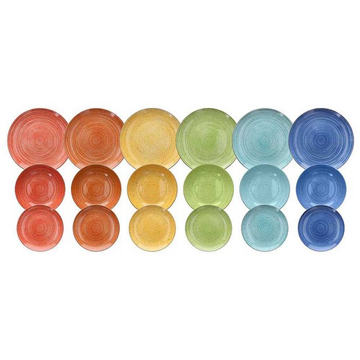 18-delad porslinsservis i flerfärgad | Kaleido