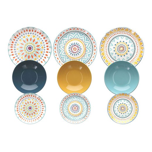 Vajilla de 18 piezas de porcelana en multicolor | Inspiración Maya