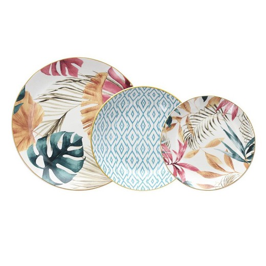 18-piece porcelain tableware in multicolor | Tropical Rose