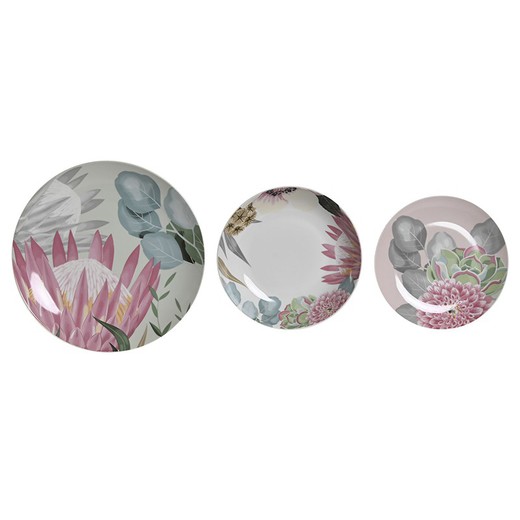 Conjunto de louças de porcelana com 18 peças em rosa e verde | Tropical